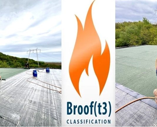 BROOF (t3) asigura rezistența la foc exterior și limiteaza propagarea incendiului la nivelul învelitorii.